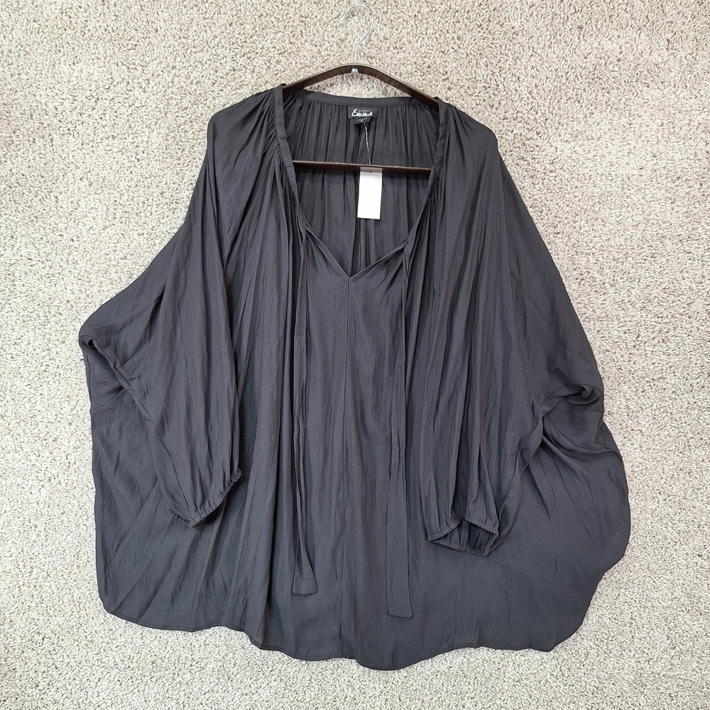 Simply Emma Blouse Womens 3X Black Fashion Wovens Front Ties Boho Chic NWT